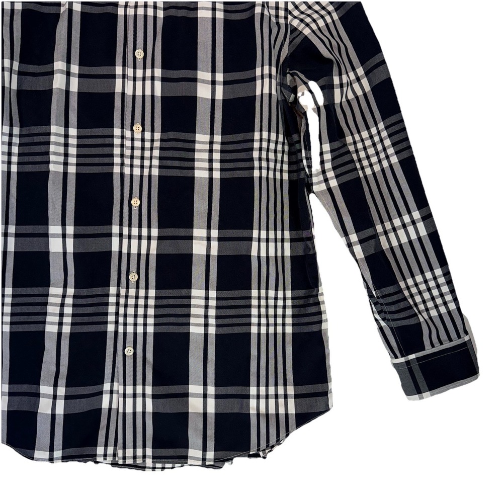 BANANA REPUBLIC Camden Fit Black White Plaid Button Down Shirt Large Non Iron - Picture 3 of 8